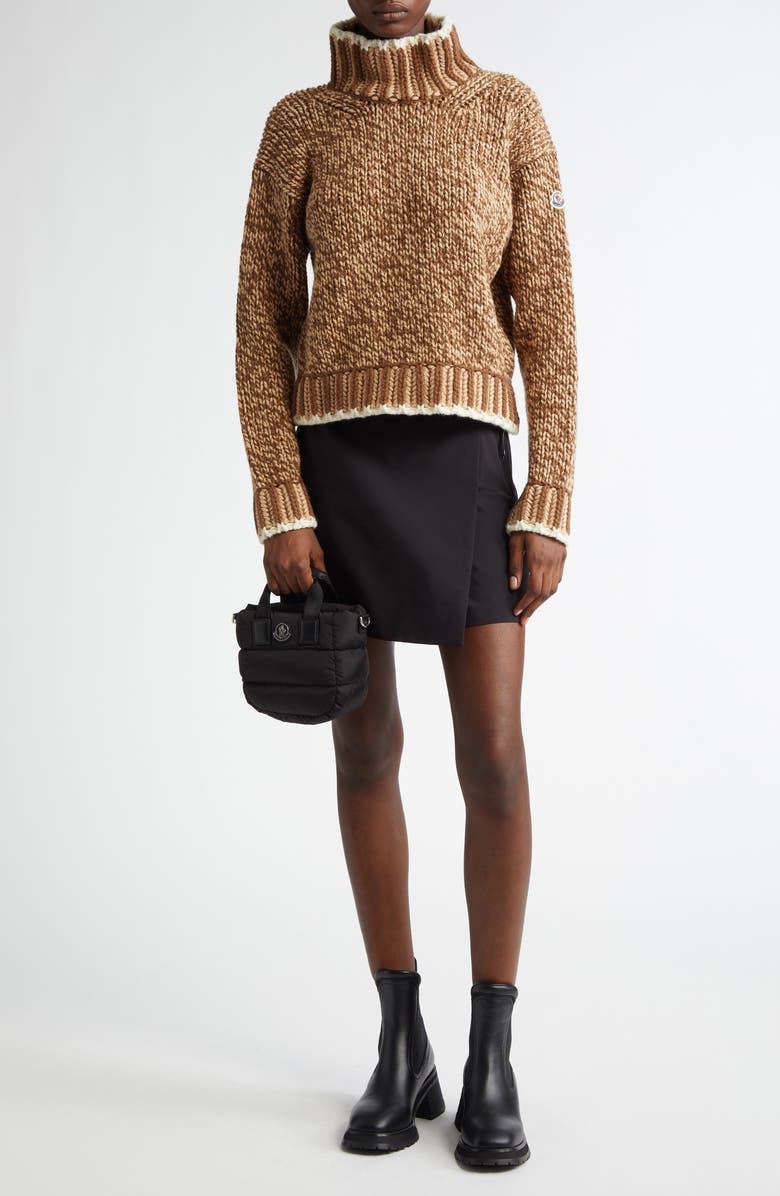 Moncler Marled Virgin Wool Blend Turtleneck Sweater, Alternate, color, Beige