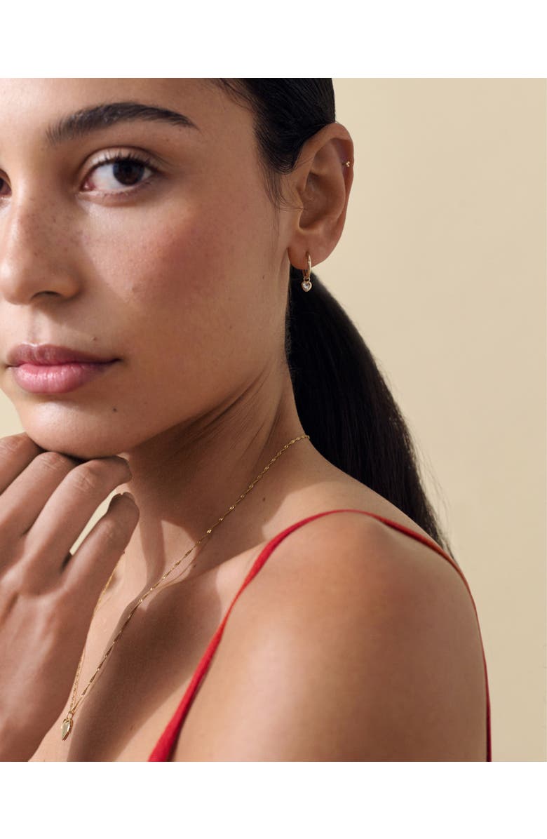 Edge of Ember Solid Gold Heart White Sapphire Hoop Earrings, Alternate, color, Metallic Gold