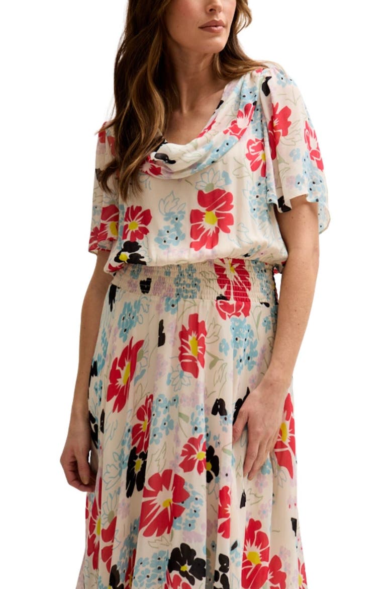 Galaxy Cowl Neck Poppy Print Midi Dress, Alternate, color, Open Miscellaneous