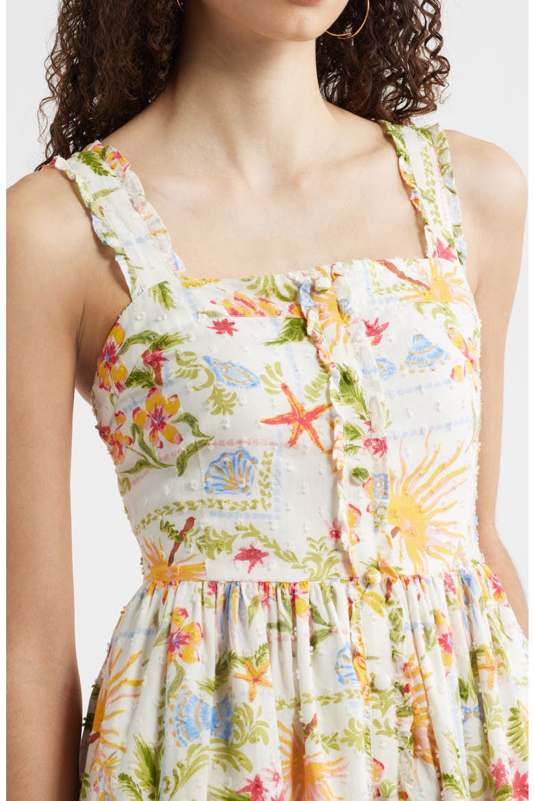 Embroidered Print Sleeveless Midi Dress, Alternate, color, IVORY- RED VIDA SOLPATCH