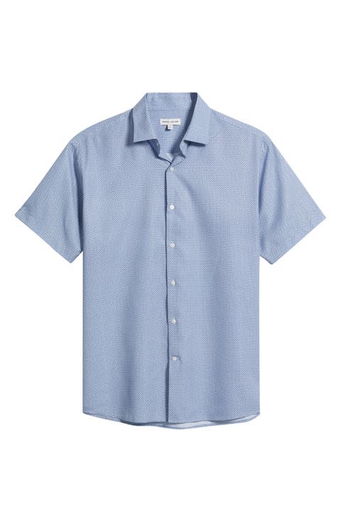 Patton Tailoref Fit Microprint Short Sleeve Performance Poplin Button-Up Shirt