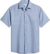 Peter Millar Patton Tailoref Fit Microprint Short Sleeve Performance Poplin Button-Up Shirt