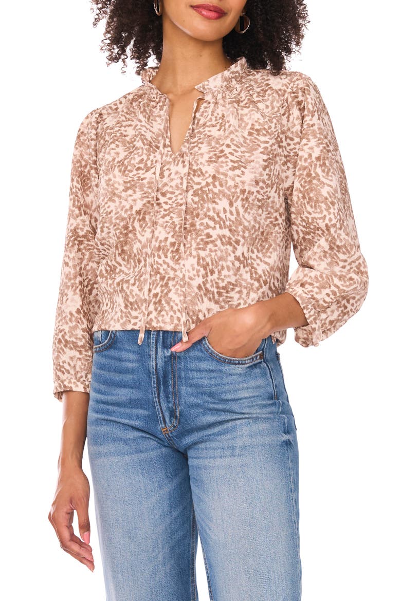 Tie Neck Peasant Top, Main, color, CAMEL