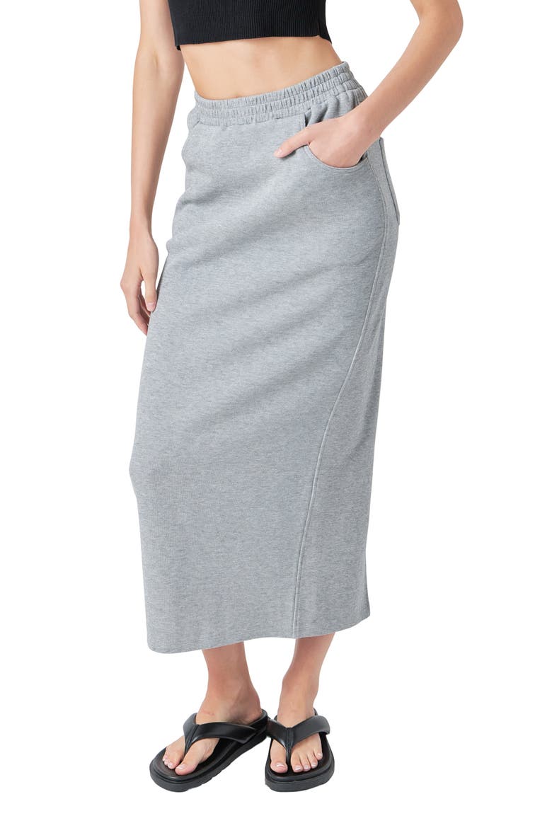 French Terry Maxi Skirt, Alternate, color, HEATHER GREY