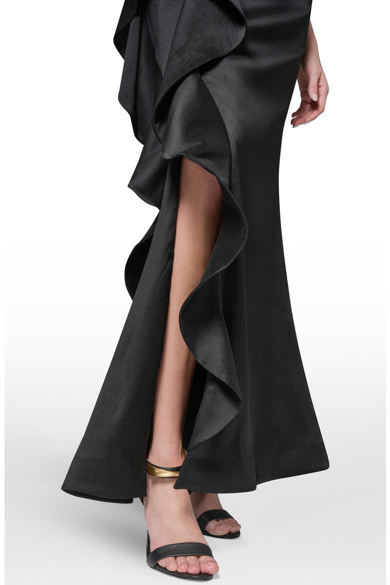 Taffeta Strapless Ruffle Gown, Alternate, color, BLACK