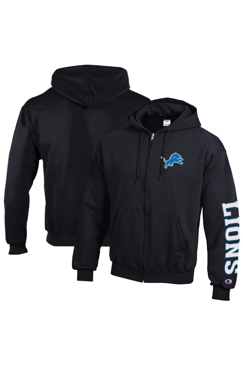 Men's Champion  Black Detroit Lions Powerblend Fleece Full-Zip Hoodie, Main, color, Black