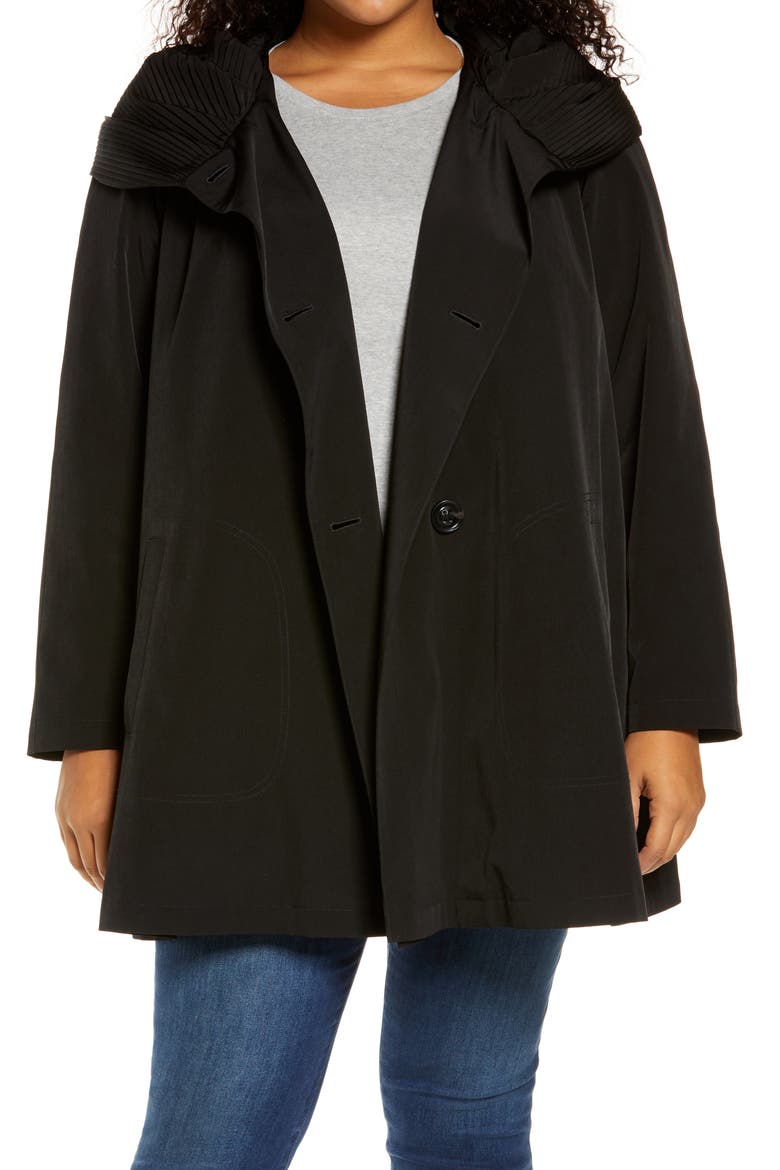 Pleated Collar Raincoat with Liner, Alternate, color, BLACK