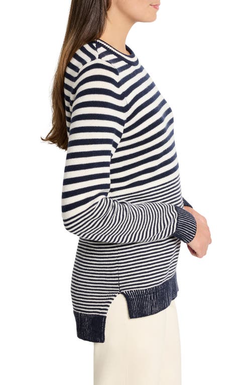 Nic + Zoe Petite Cashmere-blend Striped Sweater In Indigo Multi