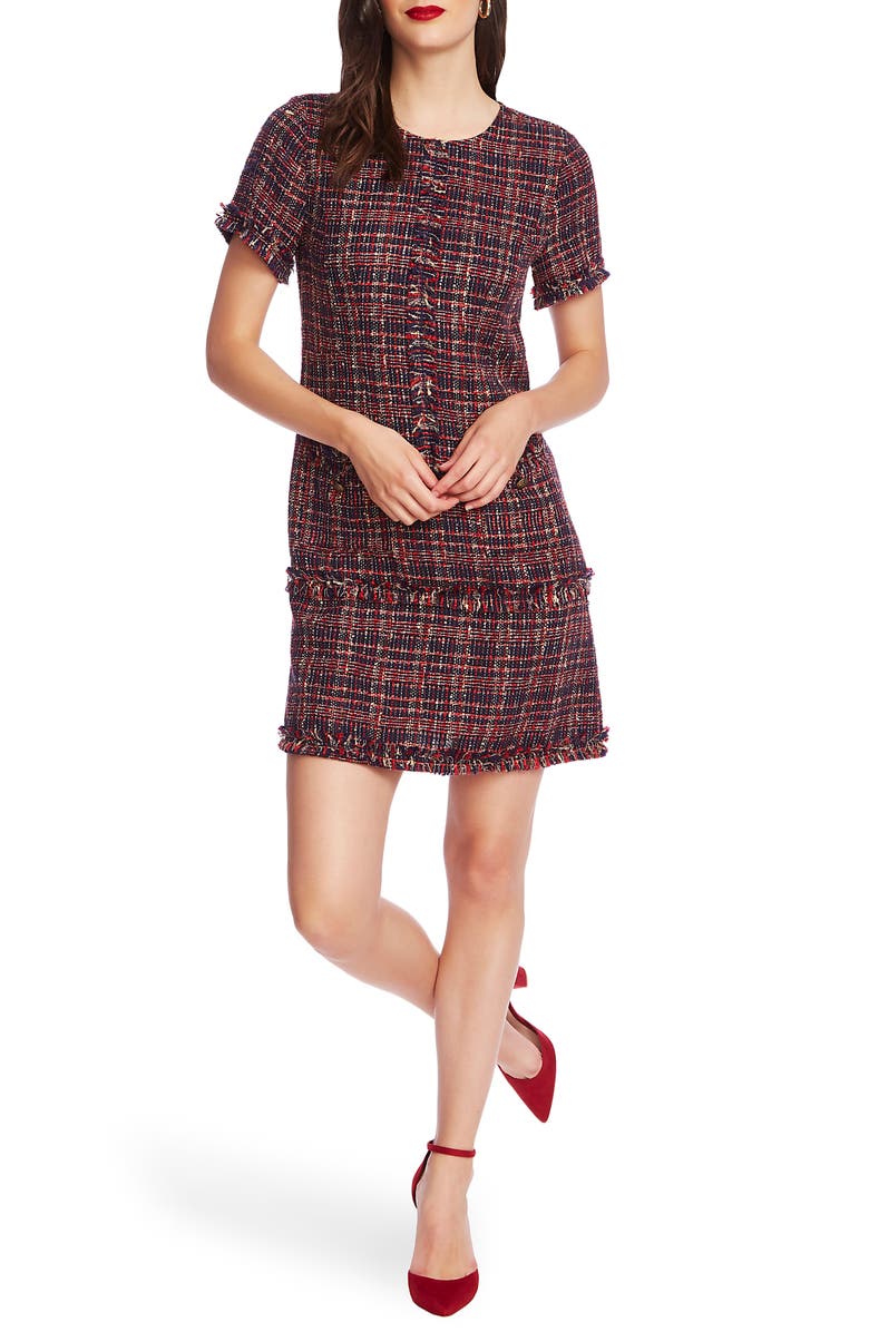 Court & Rowe Preppy Tweed Fringe Trim Dress, Main, color, 