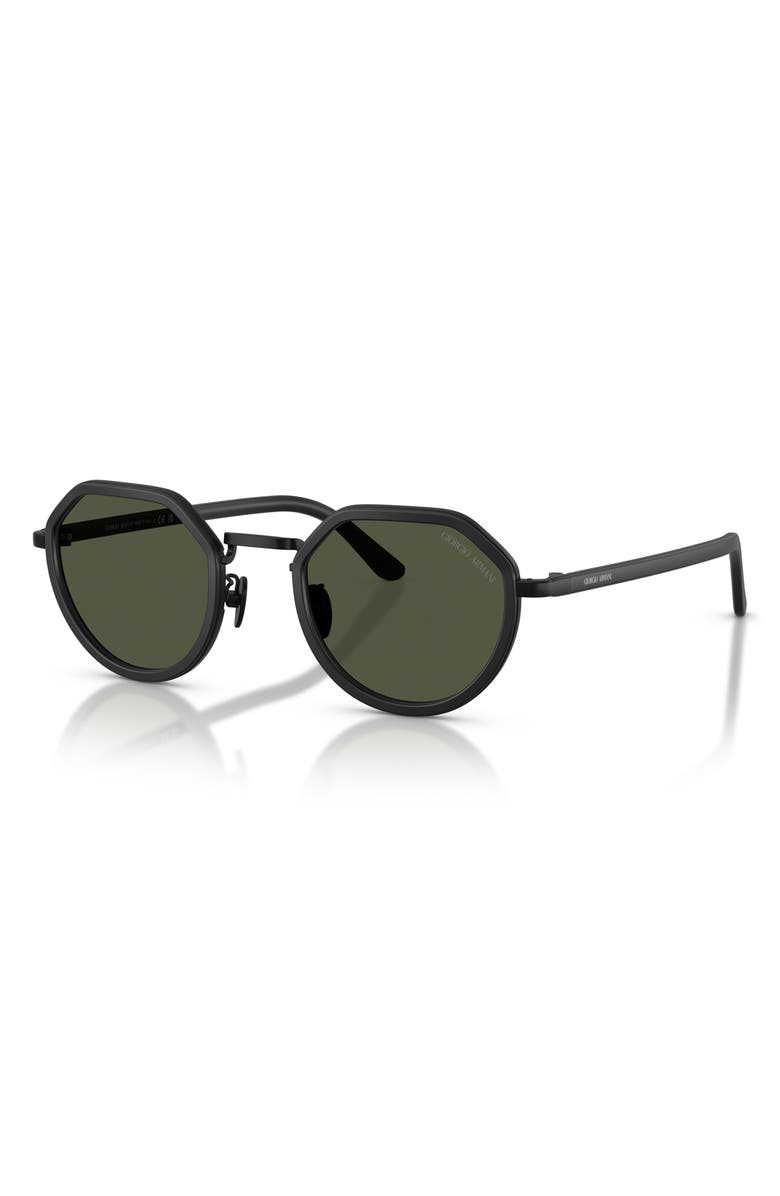 ARMANI 48mm Round Sunglasses, Alternate, color, Matte Black / Green