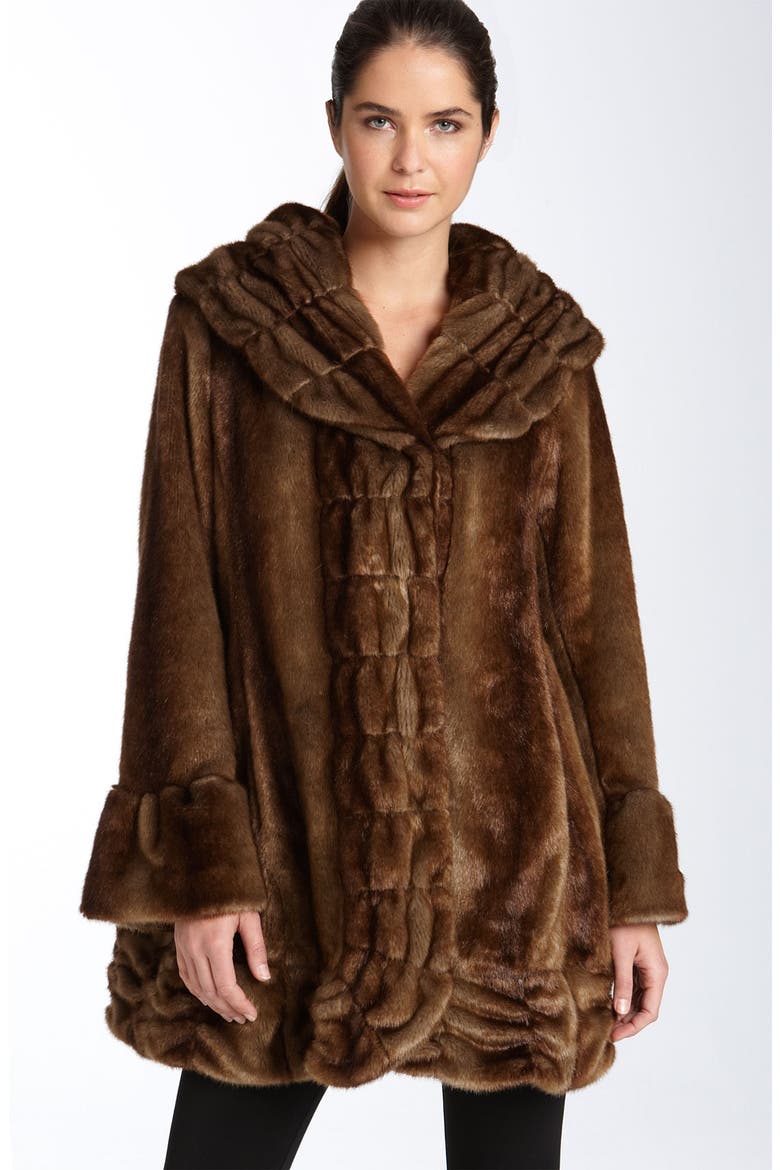 Ruched Faux Mink Topper, Main, color, DEMI BUFF