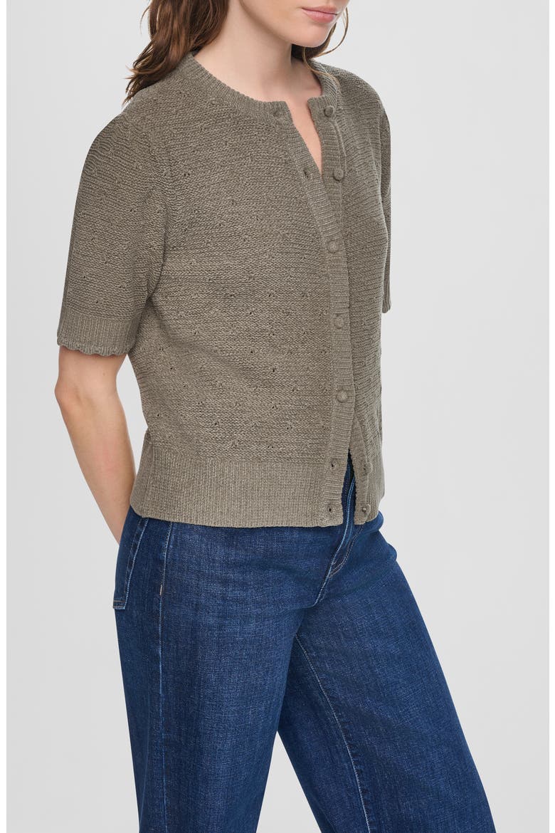 Chenille Short Sleeve Cardigan, Alternate, color, UTILITY GR