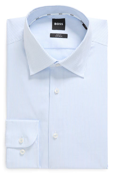 Hank Slim Fit Easy Iron Stripe Stretch Dress Shirt (Regular & Big)