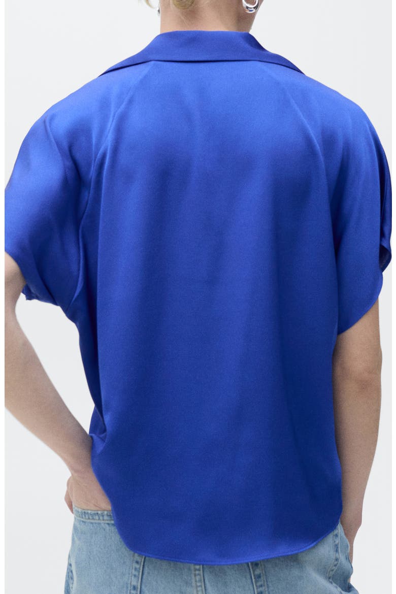 Short Sleeve Satin Button-Up Shirt, Alternate, color, NIGHT BLUE