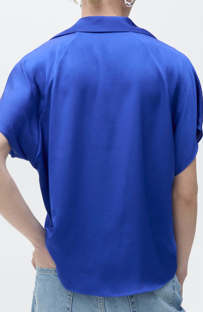 MANGO Short Sleeve Satin Button-Up Shirt, Alternate, color, Night Blue