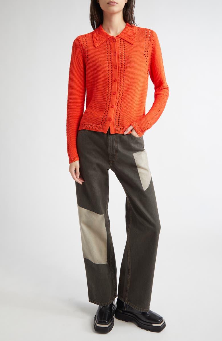 Eckhaus Latta Sol Pointelle Cotton Cardigan, Alternate, color, 