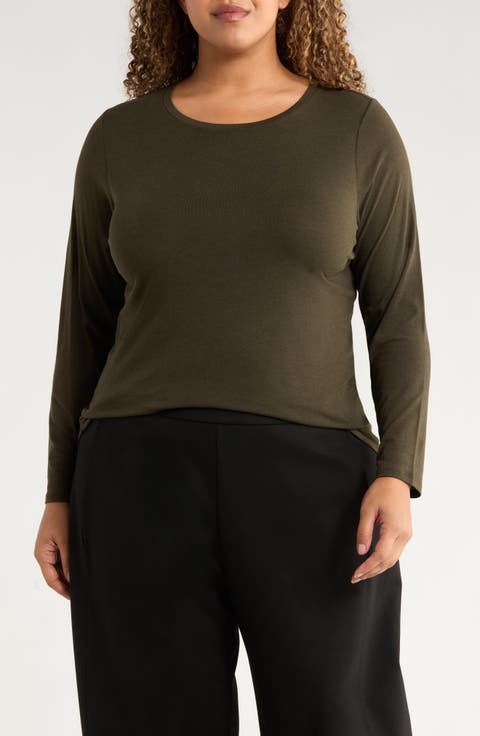 Round Neck Long Sleeve T-Shirt (Plus)