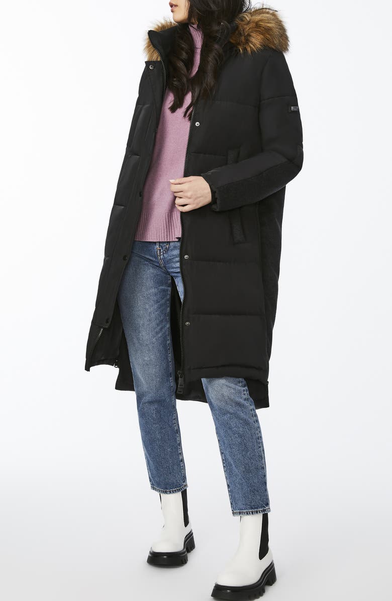 Bernardo Long Parka with Faux Fur Hood Trim, Alternate, color, 