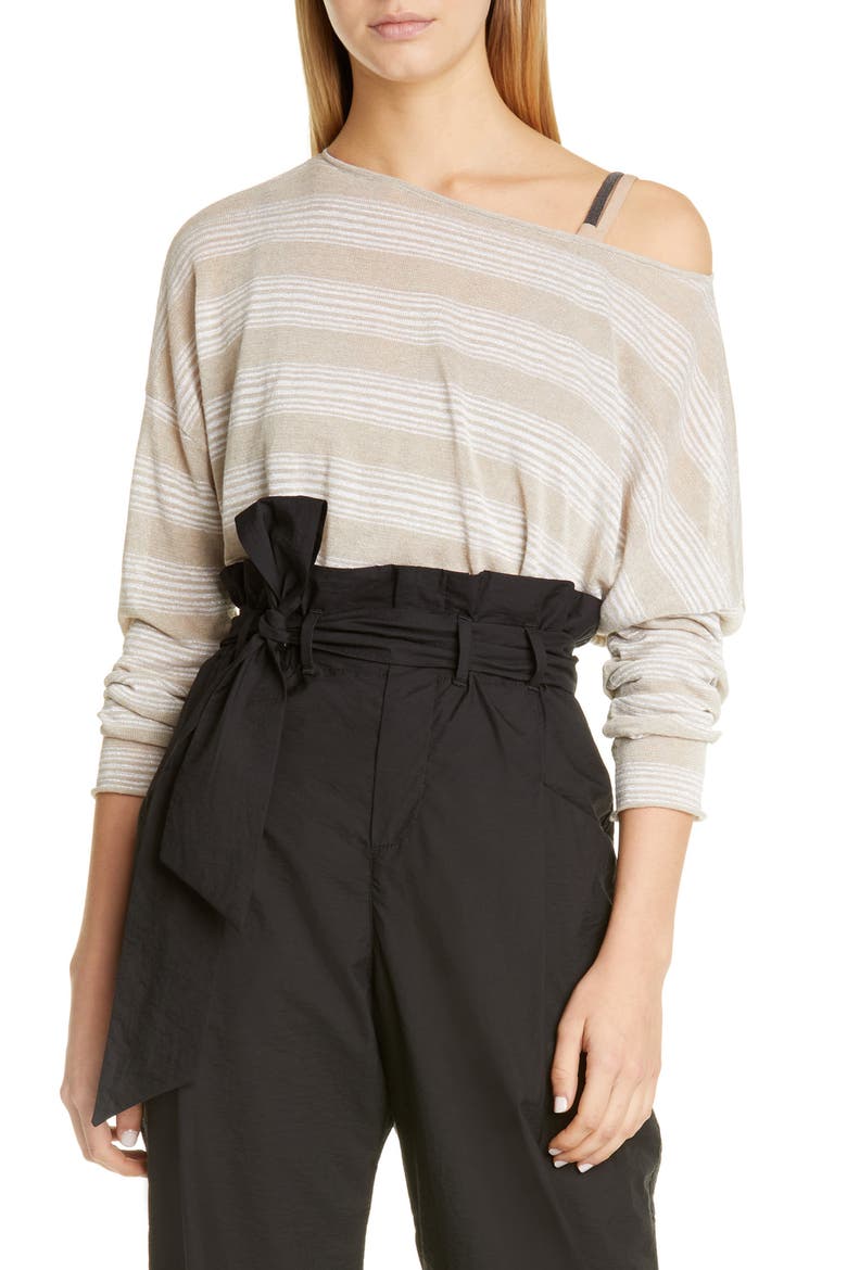 Metallic Stripe Sweater, Main, color, BEIGE