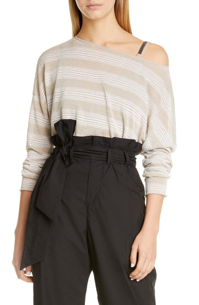 Brunello Cucinelli Metallic Stripe Sweater, Main, color, 