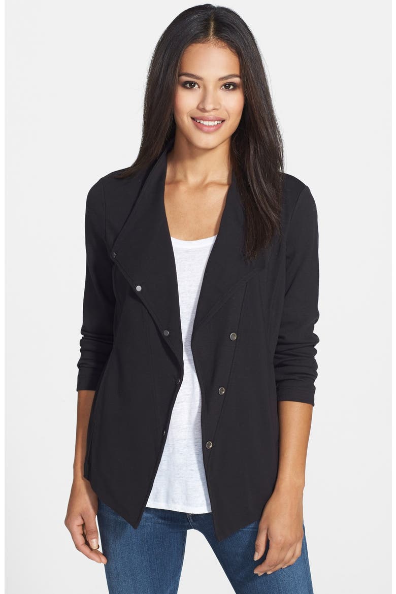 Funnel Neck Shaped Stretch Cotton Jacket, Main, color, BLACK