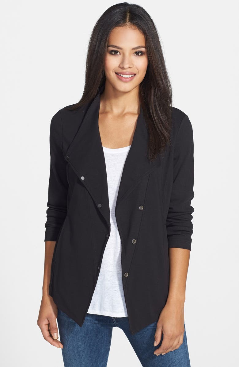 Eileen Fisher Funnel Neck Shaped Stretch Cotton Jacket, Main, color, 