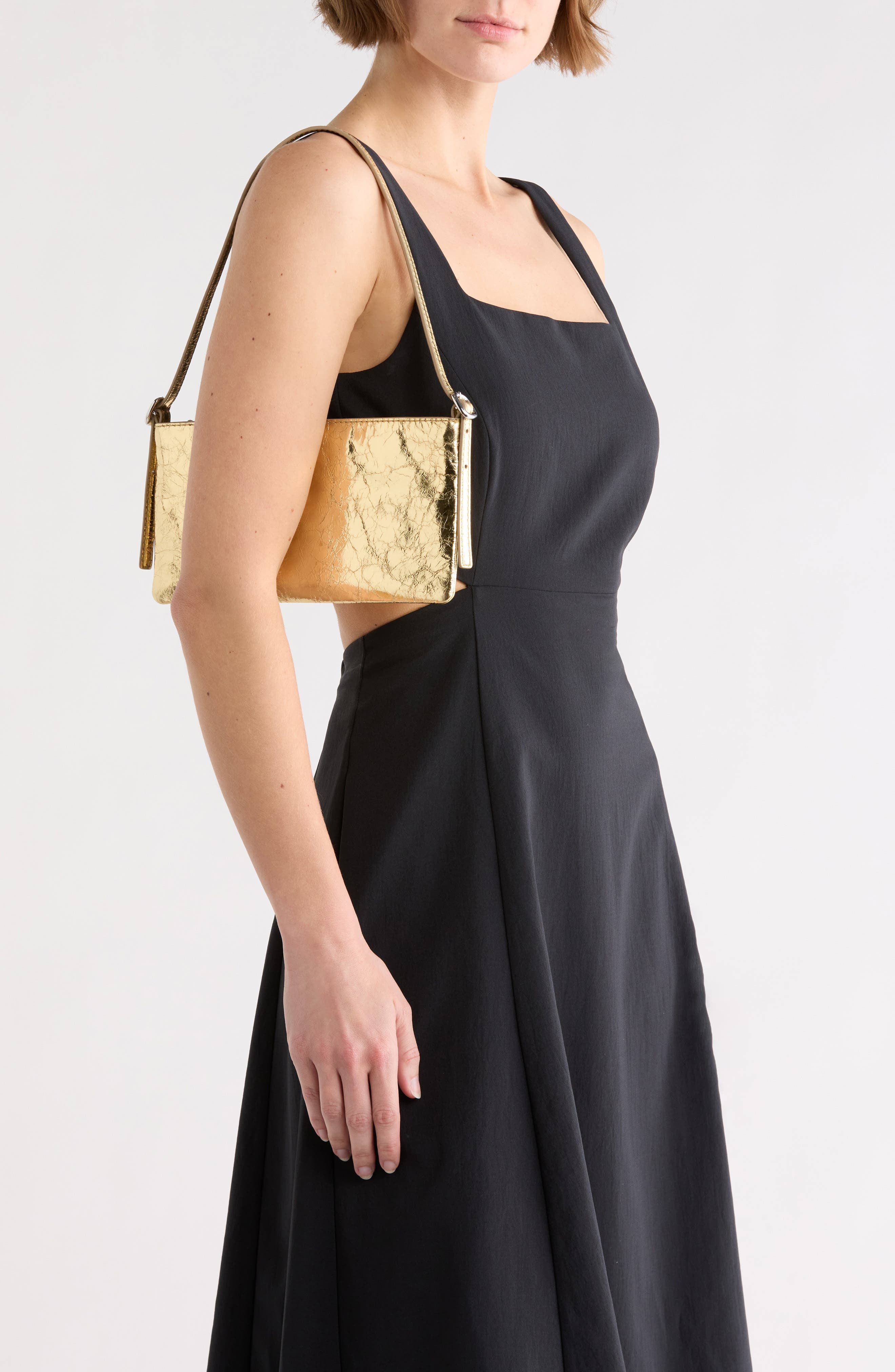 The Mini Sculptural Buckle Shoulder Bag, Alternate, color, GOLD METALLIC