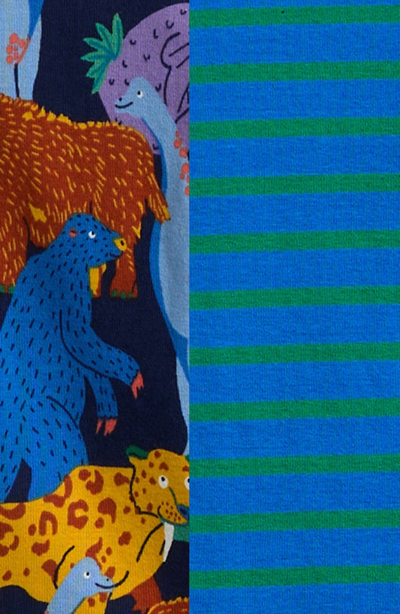 Mini Boden Kids' Assorted 2-Pack Fitted Two Piece Pajamas, Alternate, color, Prehistoric Animals And Stripe