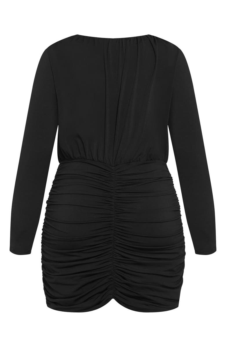 City Chic Sassy Sue Ruched Long Sleeve Minidress, Alternate, color,