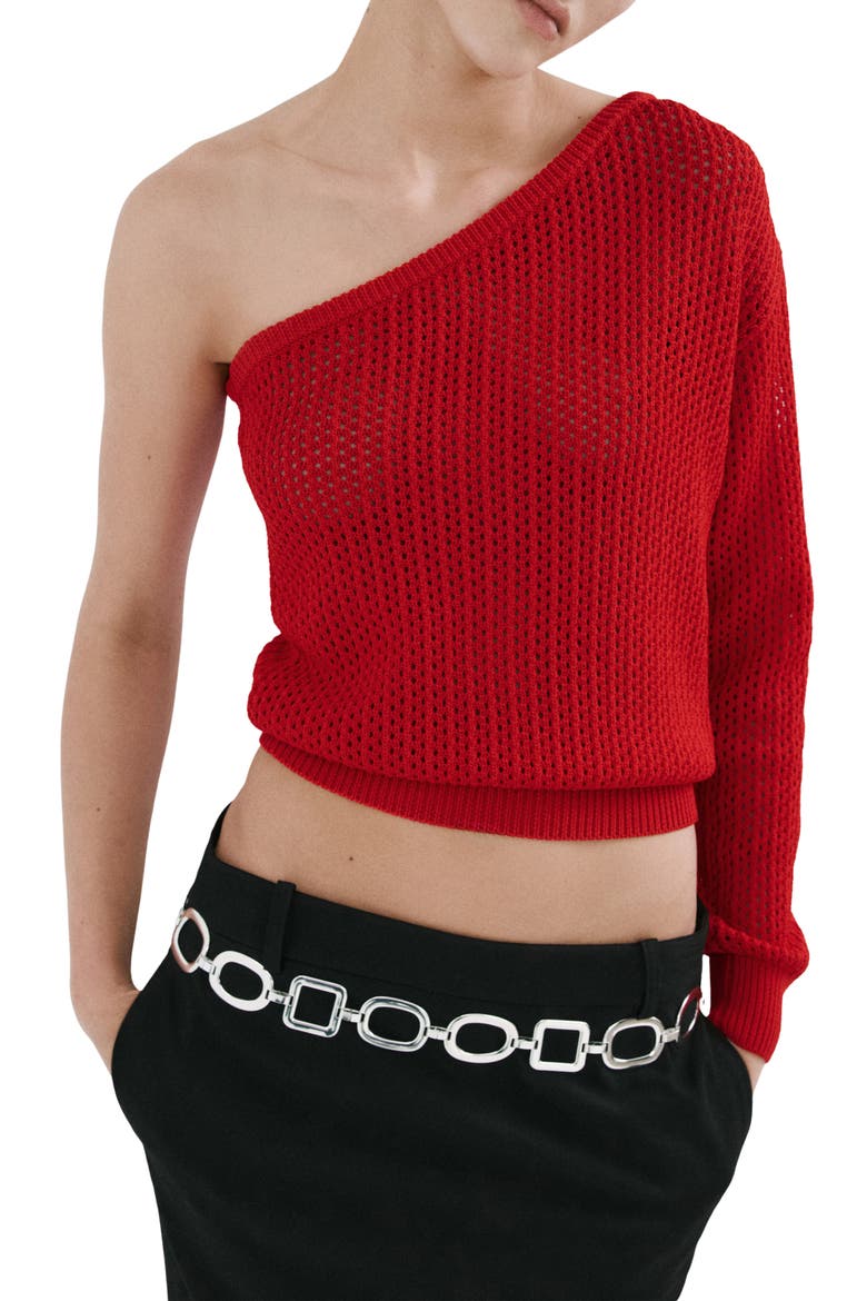Open Stitch One-Shoulder Sweater, Main, color, RED