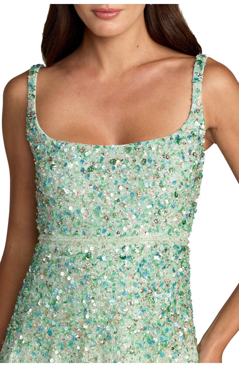 Mac Duggal Beaded Mesh Square Neck Sleeveless Midi Dress, Alternate, color, Seafoam Multi