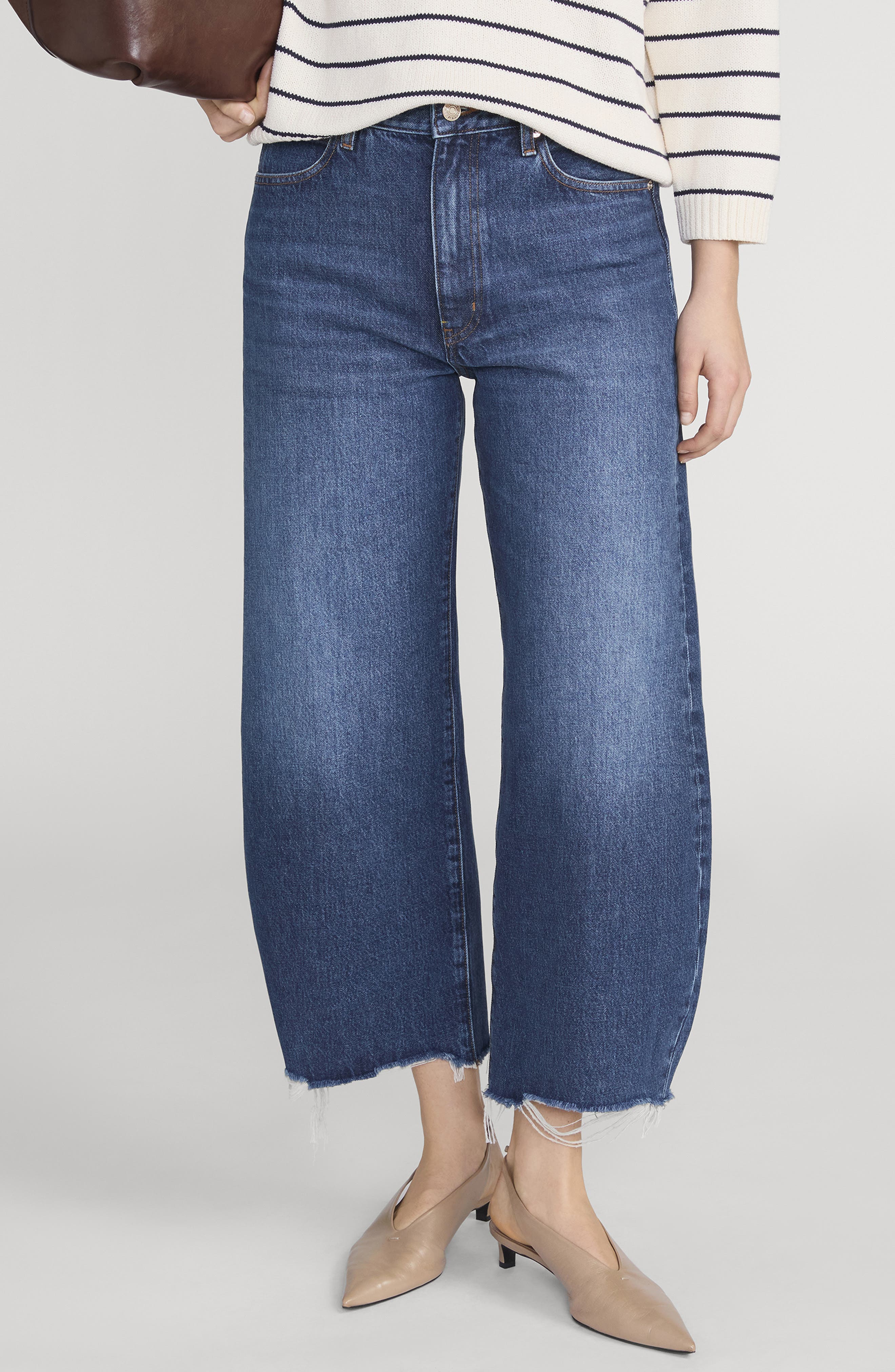 Bowed Raw Hem Straight Leg Jeans