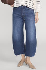 FRAME Bowed Raw Hem Straight Leg Jeans