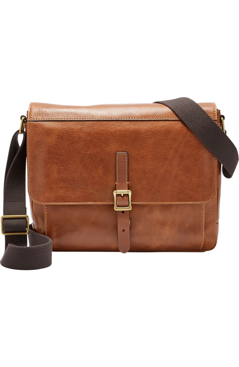 Fossil Defender Leather Messenger Bag, Main, color,