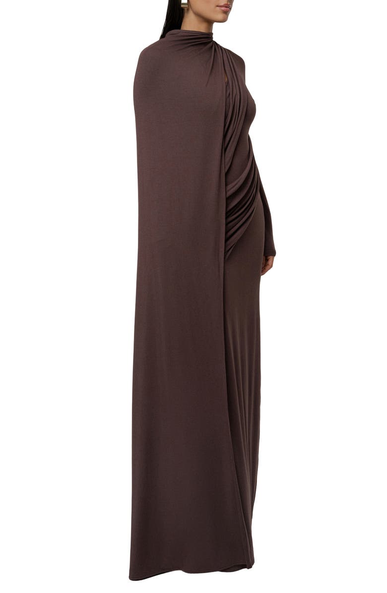 JLUXLABEL Draped Elegance Long Sleeve Gown, Alternate, color, Brown