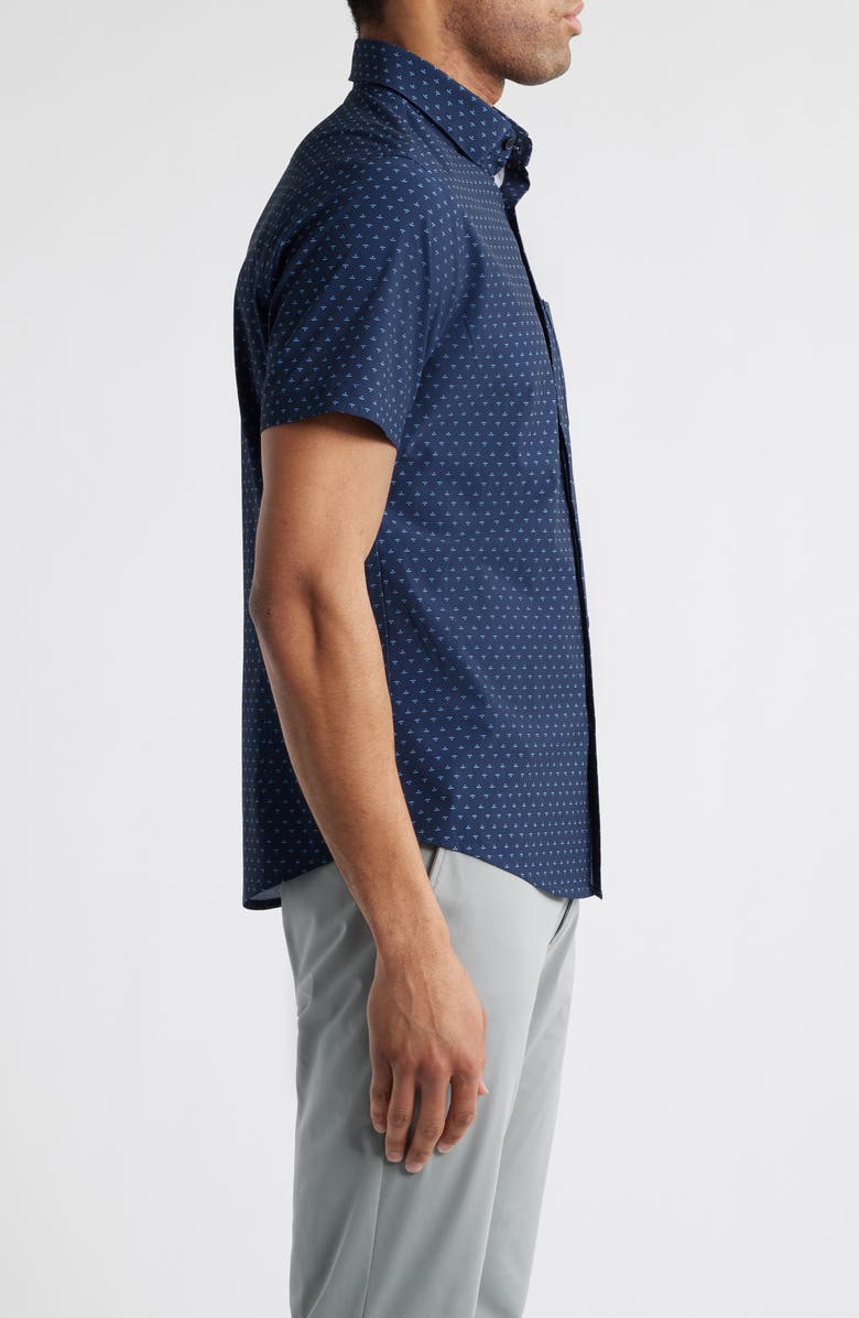 Mizzen+Main Leeward Trim Fit Neat Short Sleeve Button-Up Shirt, Alternate, color, Navy Dotted Leaf