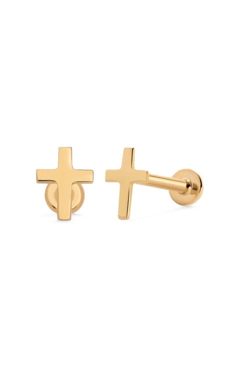 14k Cross Stud Earring (Flat Back)
