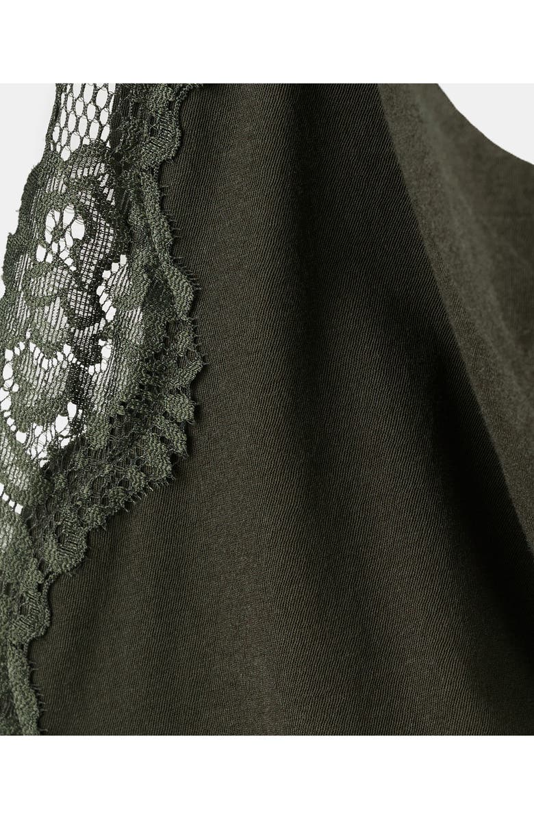 MANGO Kristen Draped Lace Detail Cotton Halter Top, Alternate, color, Khaki Green