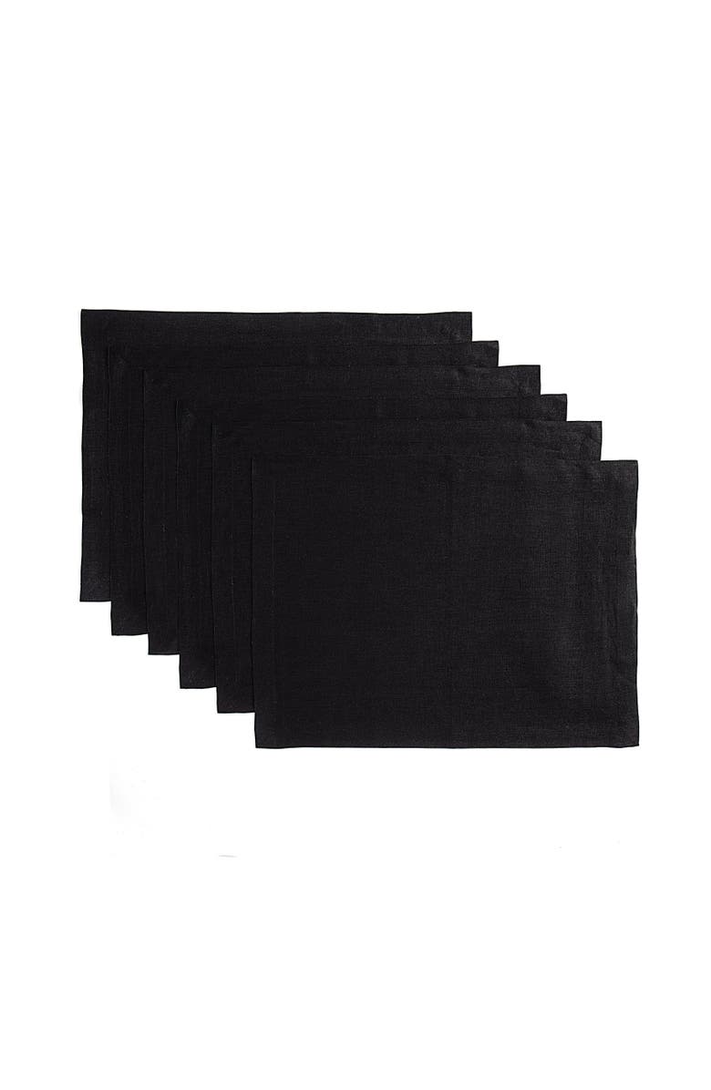 Solino Home Linen Placemats - Fete - Set of 6, 14" x 19", Main, color, Black