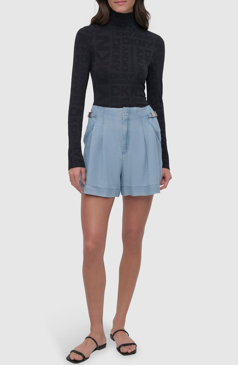 DKNY Pleated Chambray Shorts, Alternate, color, Light Chambray