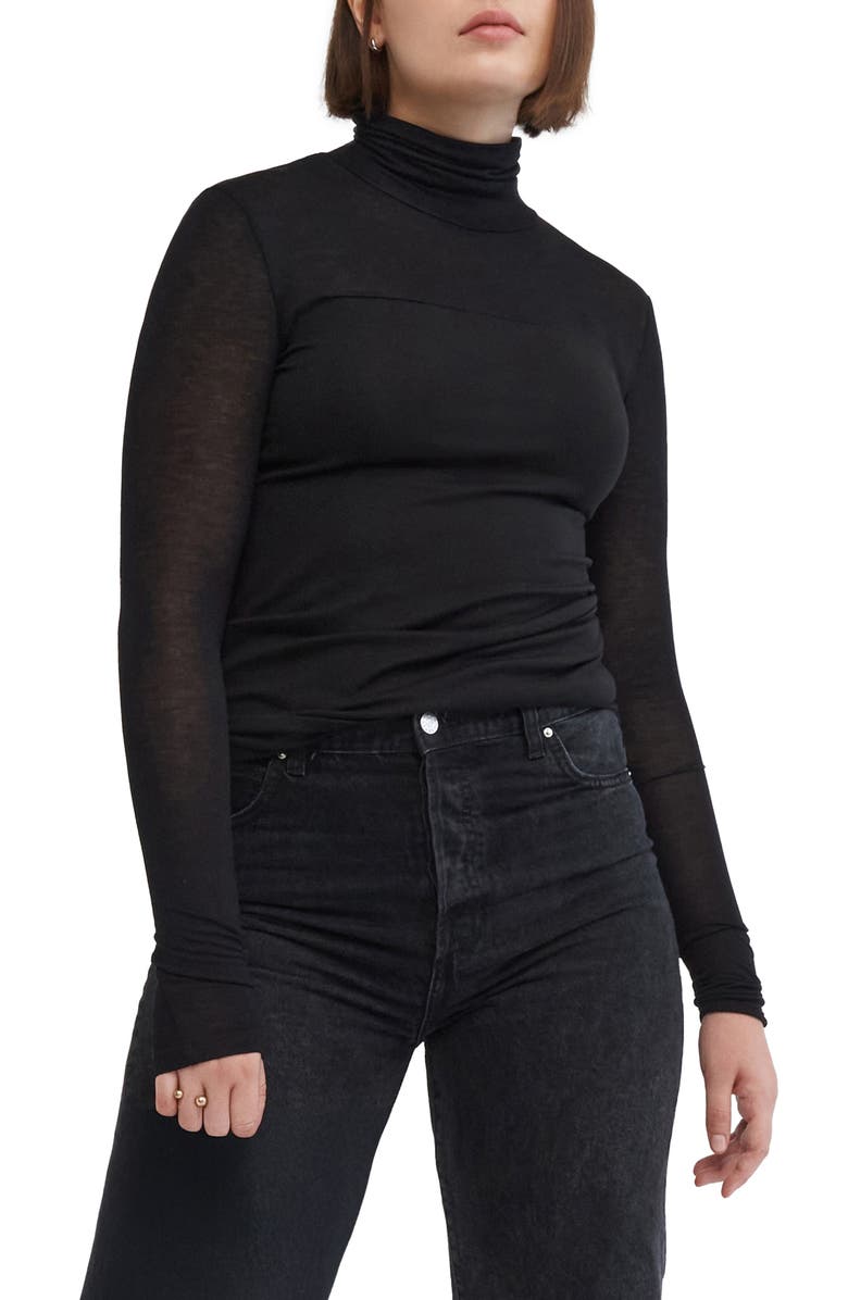 Marcella Sheer Panel Turtleneck Top, Alternate, color, Black