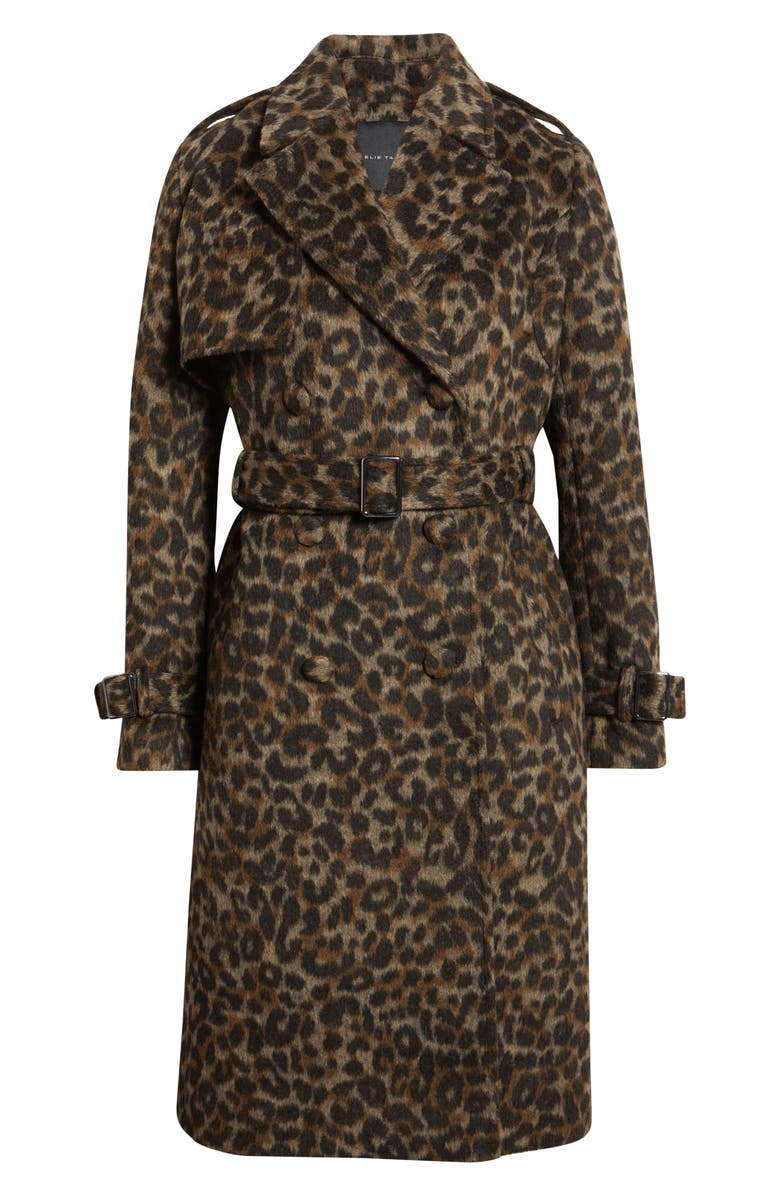 Elie Tahari The Courtney Leopard Print Belted Coat, Alternate, color, Leopard Brown