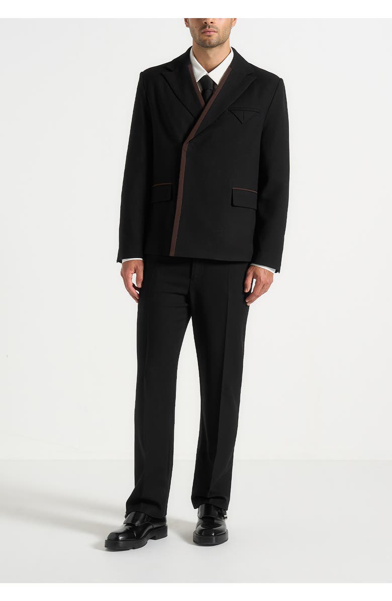 Manière De Voir Alec Double Breasted Suit Jacket With Contrast Lapel, Main, color, Black