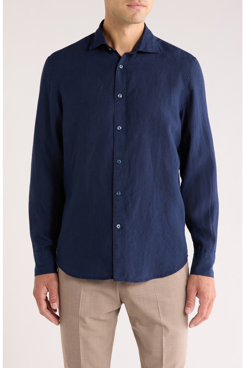 Axel Shaped Fit Linen Button-Up Shirt, Main, color, NAVY