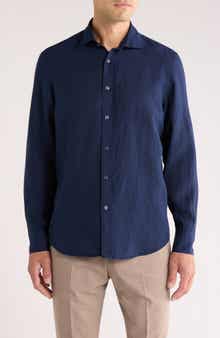 Bugatchi Axel Shaped Fit Linen Button-Up Shirt