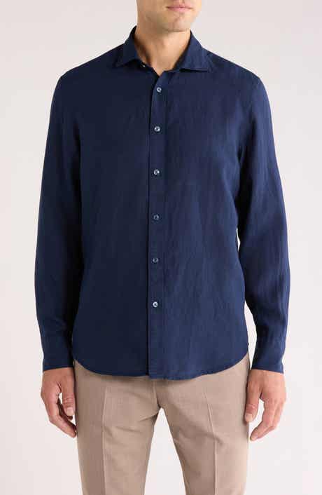 Bugatchi Axel Shaped Fit Linen Button-Up Shirt