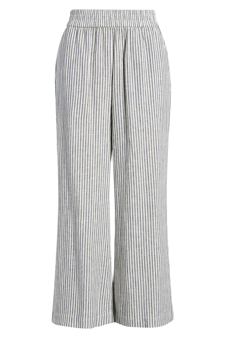 Allison Stripe Pull-On Crop Wide Leg Hemp Blend Pants, Alternate, color, INDIA INK STRIPE