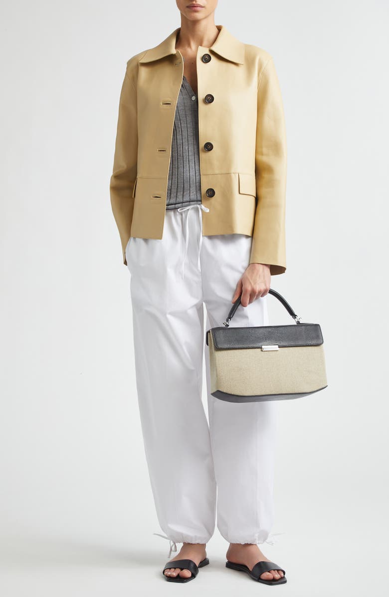 TOTEME Bonded Lambskin Leather Jacket, Alternate, color, Chai