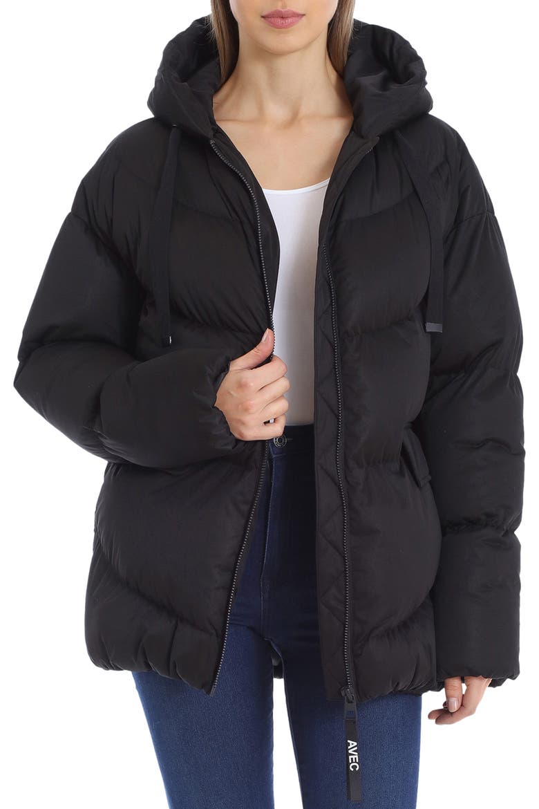 Water Resistant Hooded Cozy Duvet Puffer Jacket, Alternate, color, BLACK