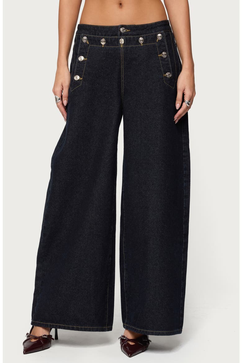 Frida Button Yoke Low Rise Wide Leg Jeans, Main, color, DARK-BLUE
